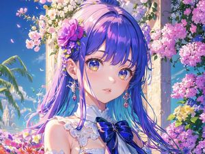 Preview wallpaper girl, flowers, anime, colorful, art