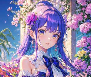 Preview wallpaper girl, flowers, anime, colorful, art