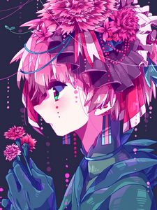 Preview wallpaper girl, flowers, anime, art