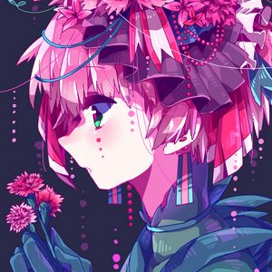 Preview wallpaper girl, flowers, anime, art