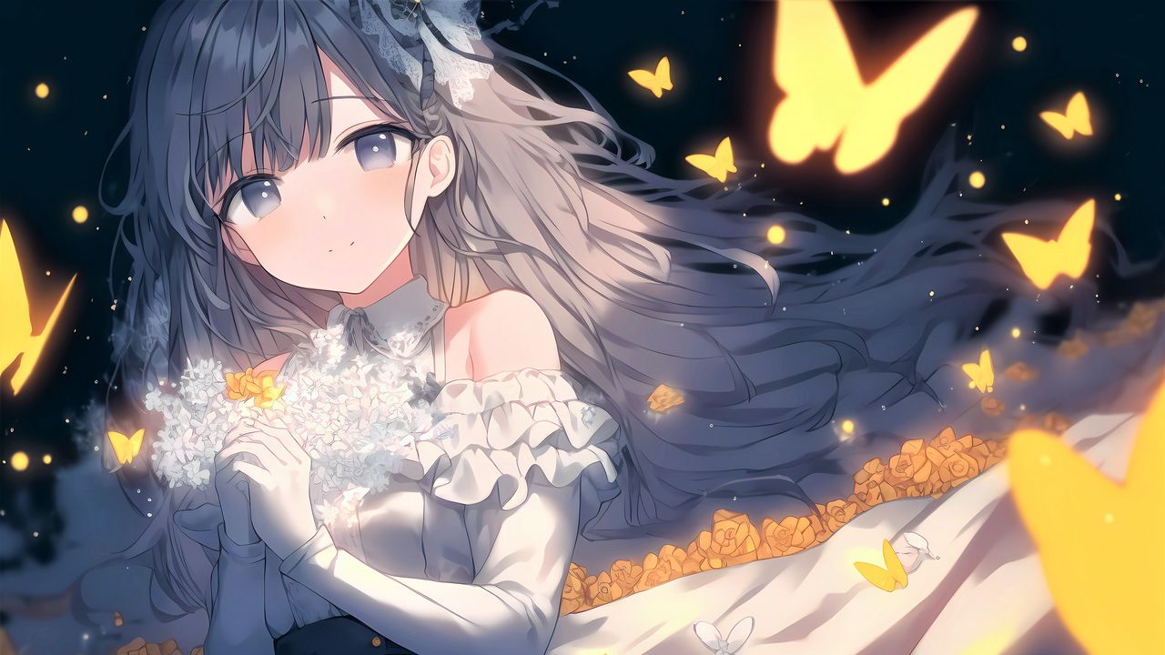 Wallpaper girl, flowers, anime, art, light