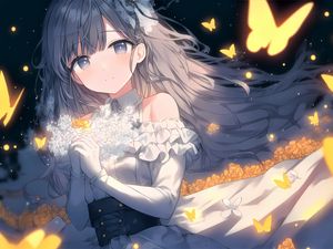 Preview wallpaper girl, flowers, anime, art, light