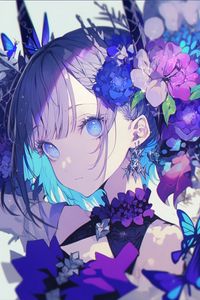 Preview wallpaper girl, flowers, blue, anime, art