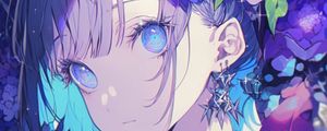 Preview wallpaper girl, flowers, blue, anime, art