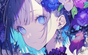 Preview wallpaper girl, flowers, blue, anime, art