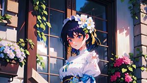 Preview wallpaper girl, flowers, book, anime, dress