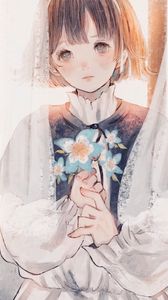 Preview wallpaper girl, flowers, bouquet, anime, art