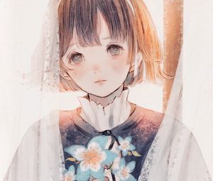 Preview wallpaper girl, flowers, bouquet, anime, art