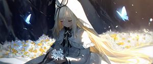 Preview wallpaper girl, flowers, bouquet, hood, anime