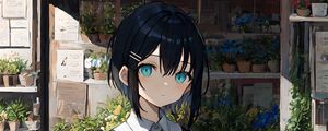 Preview wallpaper girl, flowers, bouquet, anime