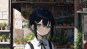 Preview wallpaper girl, flowers, bouquet, anime