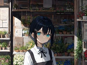 Preview wallpaper girl, flowers, bouquet, anime