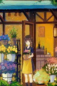 Preview wallpaper girl, flowers, bouquets, anime, art