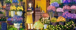 Preview wallpaper girl, flowers, bouquets, anime, art