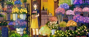 Preview wallpaper girl, flowers, bouquets, anime, art