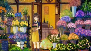 Preview wallpaper girl, flowers, bouquets, anime, art