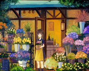 Preview wallpaper girl, flowers, bouquets, anime, art