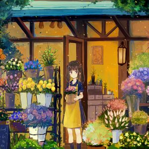 Preview wallpaper girl, flowers, bouquets, anime, art