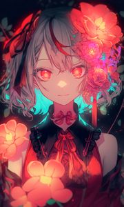 Preview wallpaper girl, flowers, bows, red, art, anime