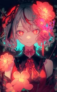 Preview wallpaper girl, flowers, bows, red, art, anime