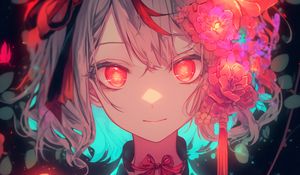 Preview wallpaper girl, flowers, bows, red, art, anime