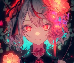 Preview wallpaper girl, flowers, bows, red, art, anime