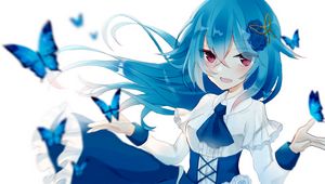 Preview wallpaper girl, flowers, butterflies, anime, art, blue