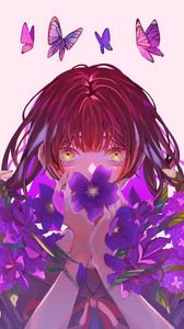 Preview wallpaper girl, flowers, butterflies, anime