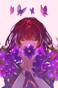 Preview wallpaper girl, flowers, butterflies, anime