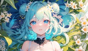 Preview wallpaper girl, flowers, choker, anime