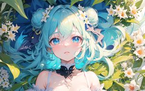 Preview wallpaper girl, flowers, choker, anime