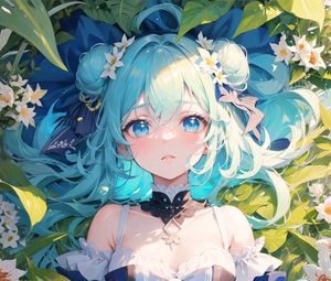 Preview wallpaper girl, flowers, choker, anime