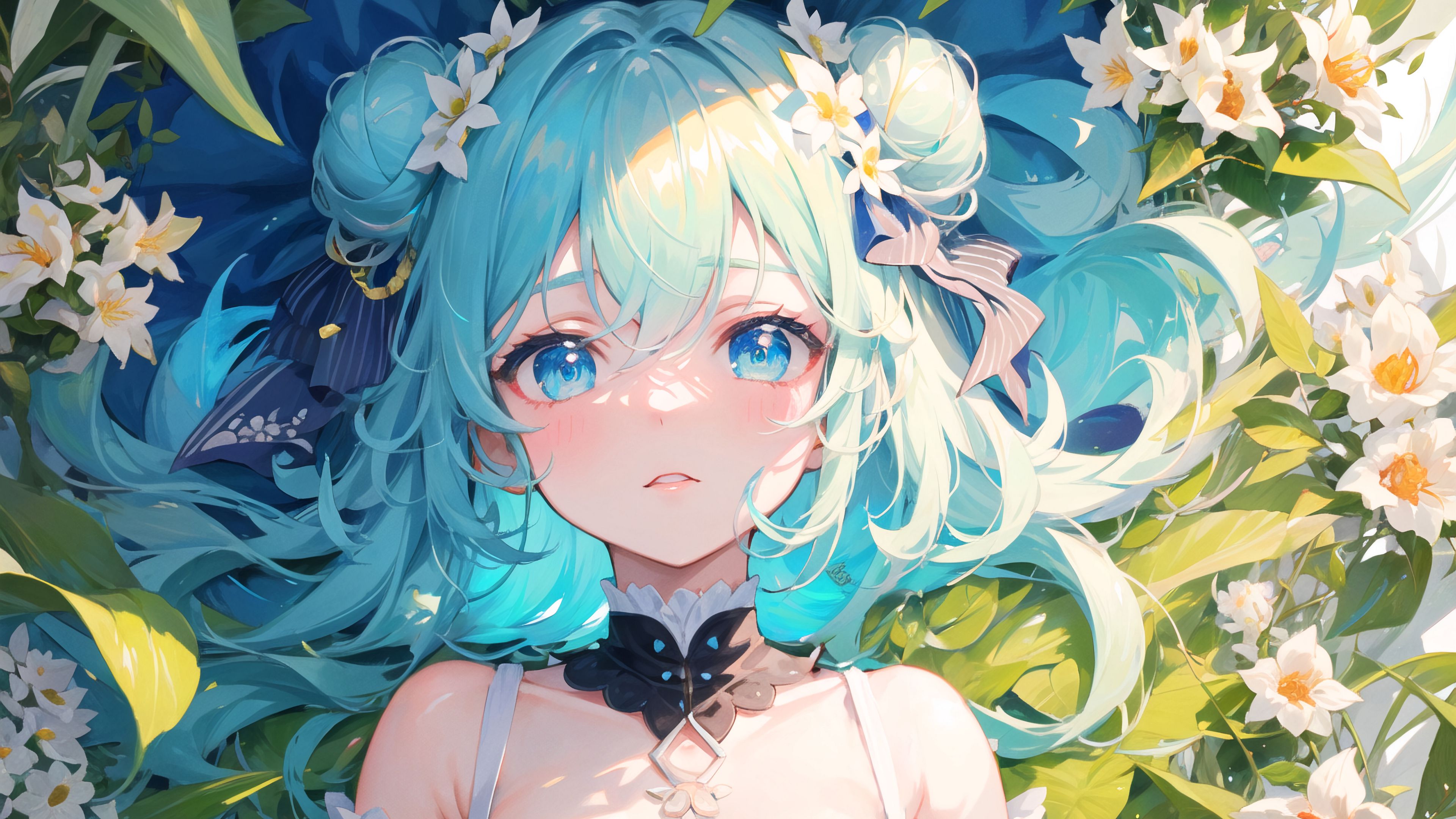 Anime girl Wallpaper 4K, Green eyes, Girly backgrounds