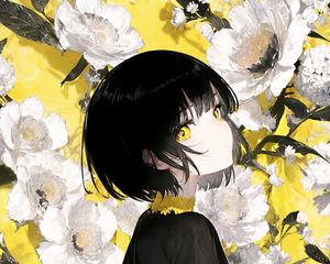 Preview wallpaper girl, flowers, dress, anime, art