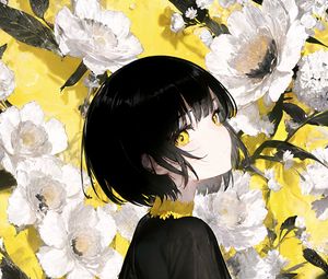 Preview wallpaper girl, flowers, dress, anime, art