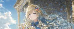 Preview wallpaper girl, flowers, dress, blue, anime, art