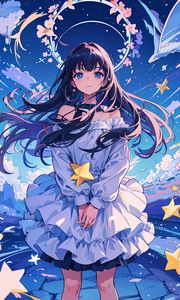 Preview wallpaper girl, flowers, dress, stars, anime, art