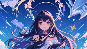Preview wallpaper girl, flowers, dress, stars, anime, art