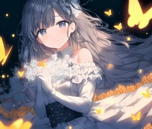 Preview wallpaper girl, flowers, dress, anime
