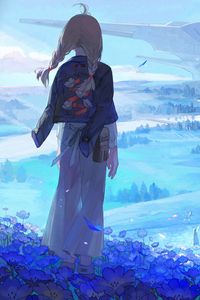 Preview wallpaper girl, flowers, field, fantasy, anime, art, cartoon