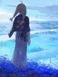 Preview wallpaper girl, flowers, field, fantasy, anime, art, cartoon