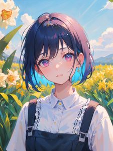 Preview wallpaper girl, flowers, field, anime