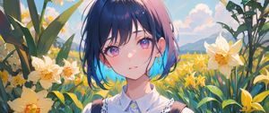Preview wallpaper girl, flowers, field, anime