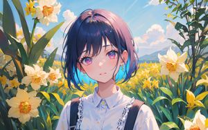 Preview wallpaper girl, flowers, field, anime