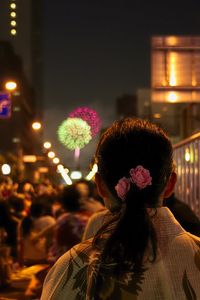 Preview wallpaper girl, flowers, fireworks, blur
