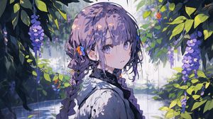 Preview wallpaper girl, flowers, garden, anime, art