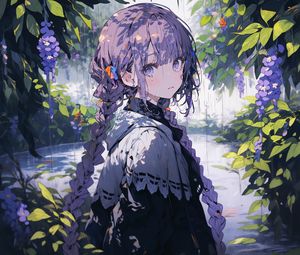 Preview wallpaper girl, flowers, garden, anime, art