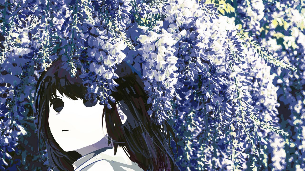 Wallpaper girl, flowers, garden, anime