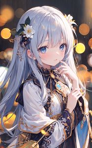 Preview wallpaper girl, flowers, hairpin, jewelry, anime, art