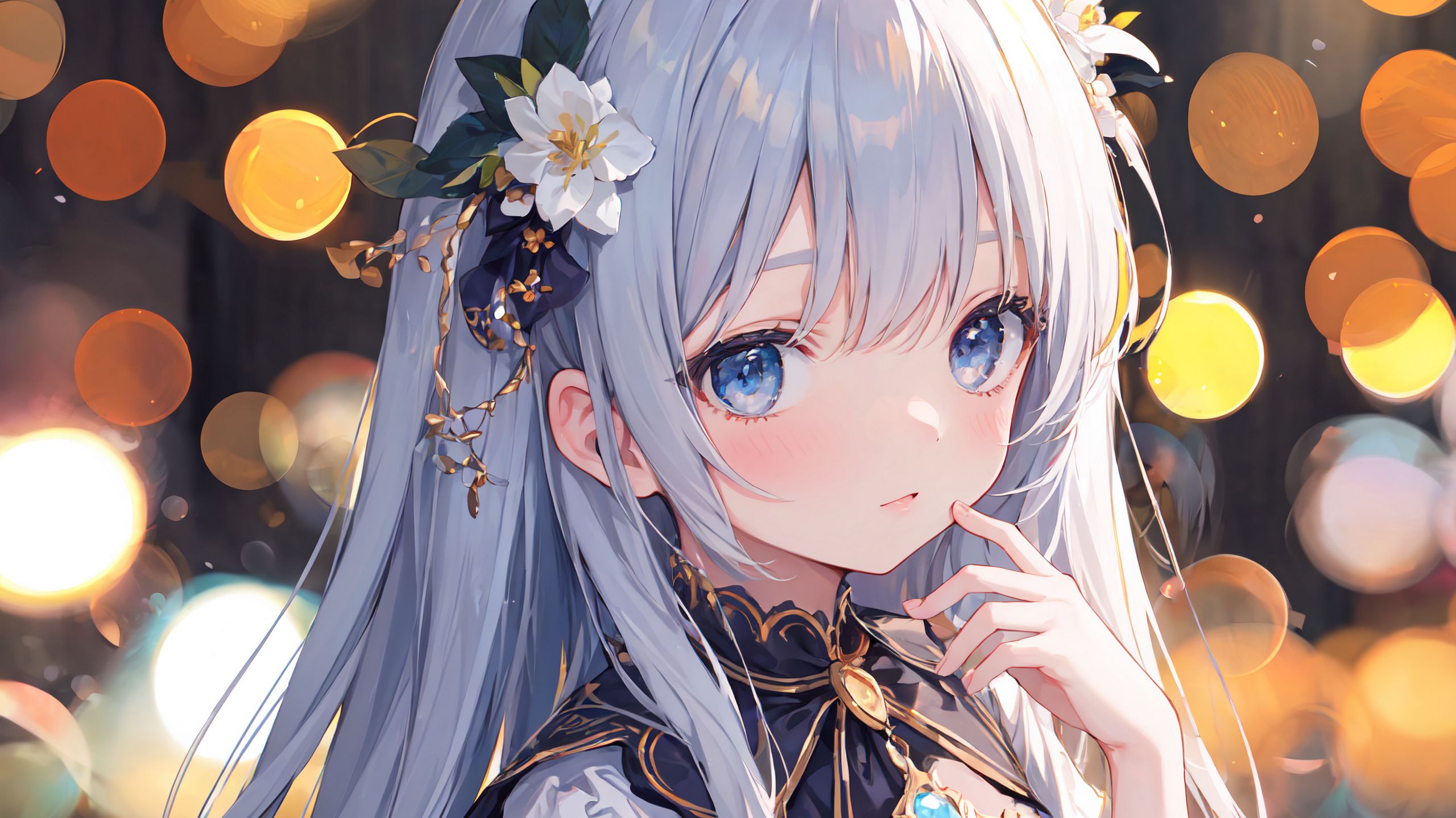 Download wallpaper 2560x1440 girl, flowers, hairpin, jewelry, anime ...